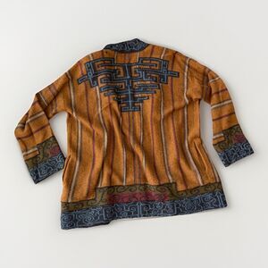 Vintage Peruvian Connection Alpaca Wool Open Front Cardigan Sweater Size L